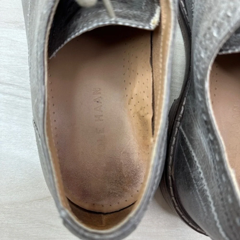 Cole Haan Shoes Men Size 9M Gray Colton Leather Cap Toe Lace Oxford Brogue Dress